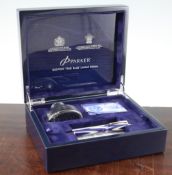 A Parker Duofold True Blue fountain pen, with original presentation case, fitted with booklet, ink