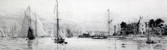 William Lionel Wyllie (1851-1931)etching,Royal Yacht Squadron, Cowes, Isle of Wight,signed in