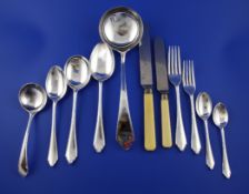 A George V canteen of silver Sheraton? pattern cutlery, comprising one hundred and seven items (