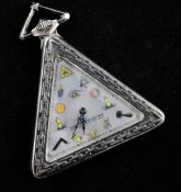A 1930`s Swiss silver and mother of pearl masonic pocket watch, by Golay Watch Co, of triangular