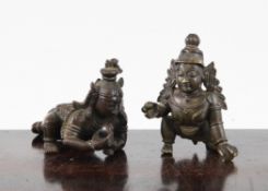 Two Indian bronze figures of the infant Krishna, 18th / 19th century, largest 2.5in.