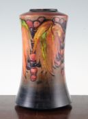 A Moorcroft Leaf and Berry flambe lamp base, of waisted cylindrical form, inscribed W Moorcroft