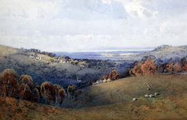 Frederick Tucker (fl.1880-1915)watercolour,Sussex Downland scene,signed,17 x 27.5in.