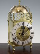 A 17th century style brass lantern clock, with twin fusee movement, 15in.