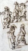 17th century English Schoolpen and ink,Studies of cavaliers,6.25 x 3.5in.