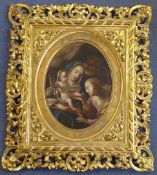Italian Schooloil on wooden panel,Virgin and child with attendants,oval,13.5 x 10.5in., Florentine