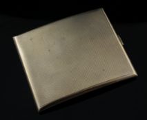 A George V engine turned 9ct gold cigarette case, of rectangular concave form, Robert William Jay,