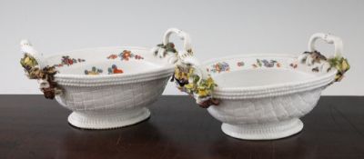 Two Meissen baskets, c.1735, modelled by J.J. Kandler, of oval form, the exteriors moulded with