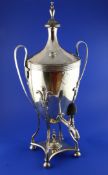An early 20th century Regency style silver plate on copper two handled samovar, of vase form, with
