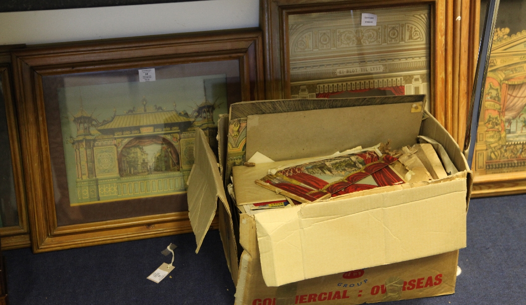 Pollock`s Toy Theatre, together with other printed scenes and cutouts, including four French theatre