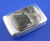 A George III Scottish silver and inset banded agate snuff box, of rounded rectangular form, with