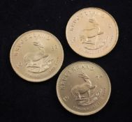 Three gold Krugerrands, 1974/1981 & 1983.