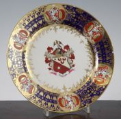 A Chamberlain`s Worcester armorial plate, c.1815, painted with the full arms of the Turner family