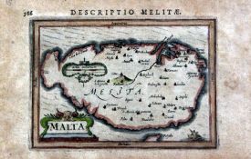 French Schoolthree coloured engravings,Carte de L`Isle de Malte, 8.5 x 6.5in., Plan of Port Malta, 9