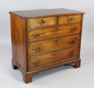 A George III mahogany and satinwood banded chest, of two short and three long drawers, on bracket