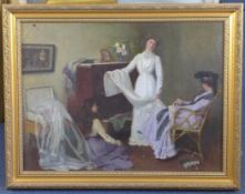 Follower of John Arthur Lomax (1857-1923)oil on canvas,Ladies examining linens,signed and dated