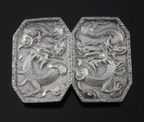 A Chinese silver `dragon` belt buckle, by Luen Wo of Shanghai, late 19th / early 20th century,