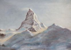 Austrian Schooloil on canvas,Climbers at the base of the Matterhorn,13 x 18in.