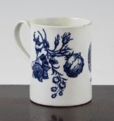 A Worcester blue and white `Natural Sprays` pattern mug, decorated with two large floral motifs,