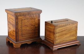 Two early 20th century inlaid satinwood cigarette dispensing boxes, largest 6.5in.