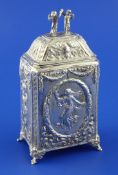 A late 19th/early 20th century continental silver tea caddy and cover, of rectangular form, with