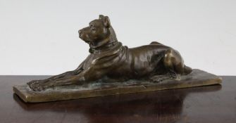 Janos Istok (Hungarian, 20thC.). A patinated bronze model of a recumbent Great Dane, marked Istok