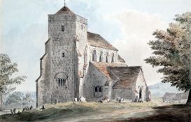 Samuel Hieronymus Grimm (1733-1794)ink and watercolour,South West View of Steyning Church, Sussex,