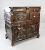 A late 17th / early 18th century Anglo Dutch oak and fruitwood chest, fitted two drawers over two