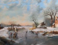 Fr. Kratochviloil on canvas,Dutch winter landscape with skaters on the ice,signed and dated 1904,