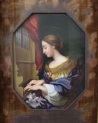 A KPM Berlin porcelain plaque, depicting St Cecilia, after Carlo Dolci, late 19th century, of canted