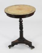 A 19th century circular occasional table, the satinwood and rosewood crossbanded top on a stiff leaf