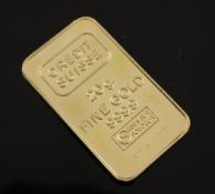 A Credit Suisse 20g fine gold ingot, numbered 579177, 1.25in.