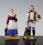 Two Russian Kornilov figures of a female kvass seller and a water carrier, late 19th century, the