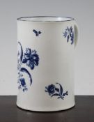 A Worcester blue and white `Gilliflower` pattern mug, c.1775, shaded crescent mark to base, 5.8in.