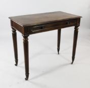 A Victorian mahogany rectangular side table, with single frieze drawer, on octagonal tapering