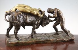 An Italian 20th century bronze figure group, `The Bull Fight from Quovardas`, modelled as Ursus