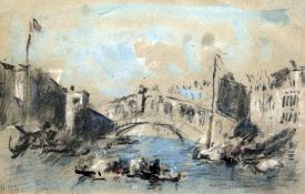 Hercules Brabazon Brabazon (1821-1906)pencil and watercolour,The Rialto Bridge, Venice,initialled,