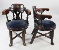 A set of four late Victorian Liverpool and Great Western Steamship Company dining chairs, from the