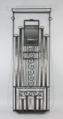 A French Art Deco wrought iron hallstand, with central mirror, 6ft 3in.