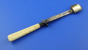 A George III ivory handled silver lever action stilton scoop, maker possibly Joseph Taconet, London,