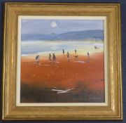 Sue Atkinson (b.1949)oil on board,Strolling at Brunswick Bay,signed,15 x 15in.