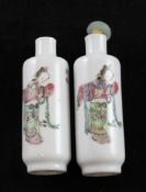 A pair of Chinese famille rose snuff bottles, 1820-60, each painted with a female beauty and