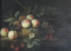 After Jan Pauwel Gillemans (1651-1704)oil on wooden panel,Still life of fruit in a basket,6 x 8in.