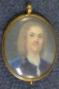18th century English Schooloil on ivory,Miniature of a gentleman wearing a blue coat,1.75 x 1.