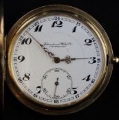 A 20th century engine turned 14ct gold International Watch Company keyless lever hunter pocket