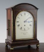 Brockbank & Atkins. A Regency brass inlaid rosewood eight day bracket timepiece, painted dial,