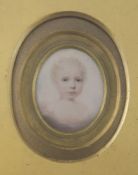 Early 19th century English Schoolwatercolour on ivory,Miniature of a blonde haired infant,2 x 1.