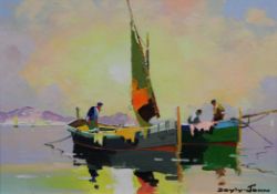Cecil Rochfort D`Oyly John (1906-1993)oil on canvas,Dawn fishermen, St Tropez,signed,10 x 14in.