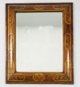 An 18th century Dutch walnut and marquetry rectangular cushion frame wall mirror, 2ft 10in. x 2ft