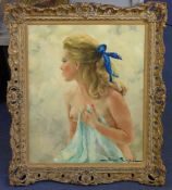Igor Talwinski (1907-1983)oil on canvas,Portrait of a topless girl,signed,21 x 18in.